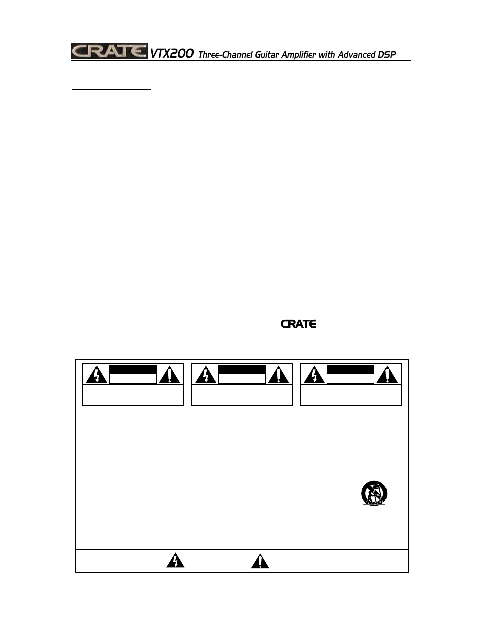 Vtx200, Ccr ra at te e, Three-channel guitar amplifier with advanced dsp | Crate Amplifiers VTX200 User Manual | Page 3 / 16
