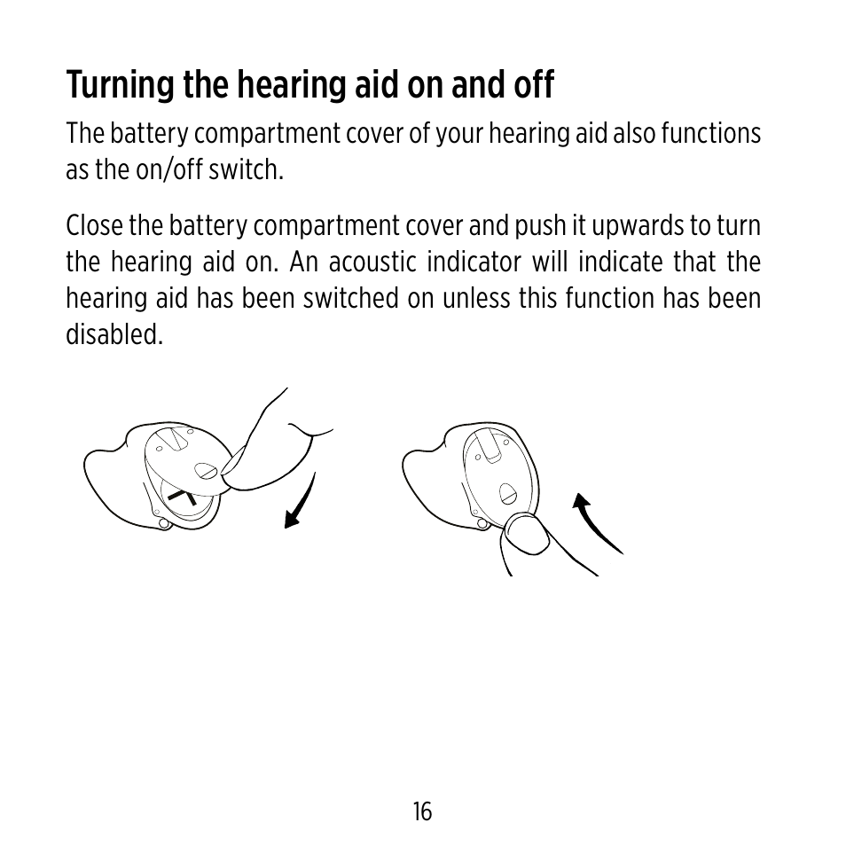 Turning the hearing aid on and off | Widex D-XP User Manual | Page 16 / 80