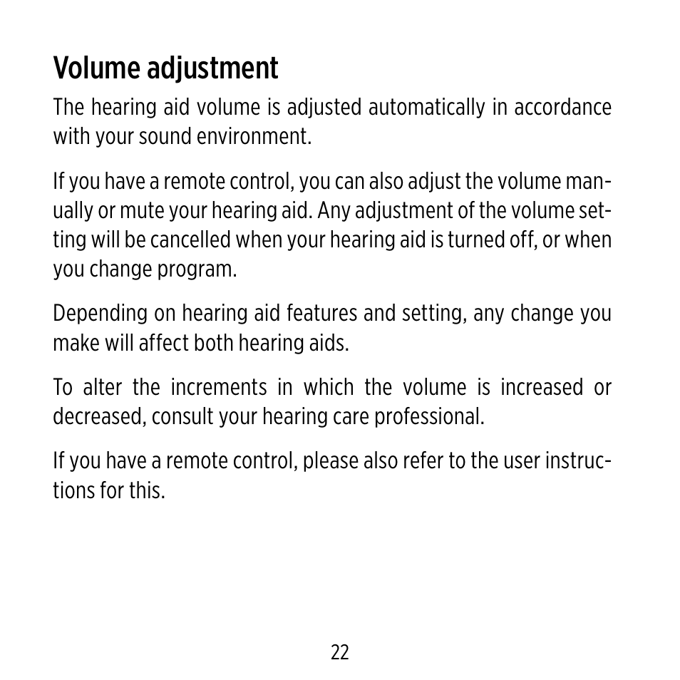 Volume adjustment | Widex D-XP User Manual | Page 22 / 80