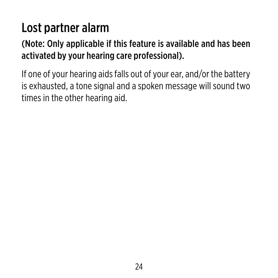 Lost partner alarm | Widex D-XP User Manual | Page 24 / 80