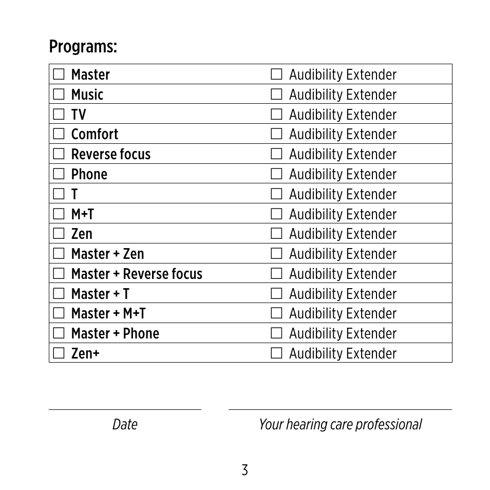 Programs | Widex D-XP User Manual | Page 3 / 80