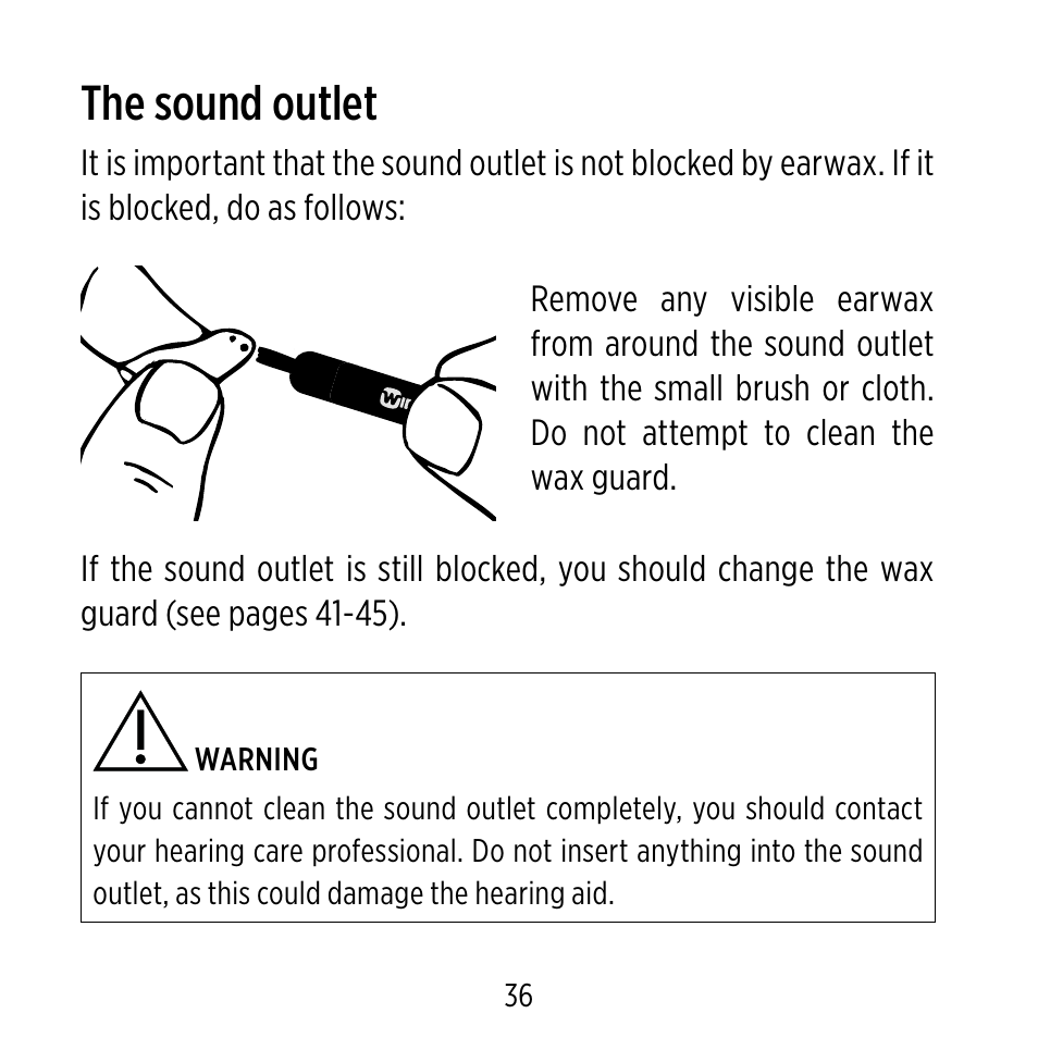 The sound outlet | Widex D-XP User Manual | Page 36 / 80