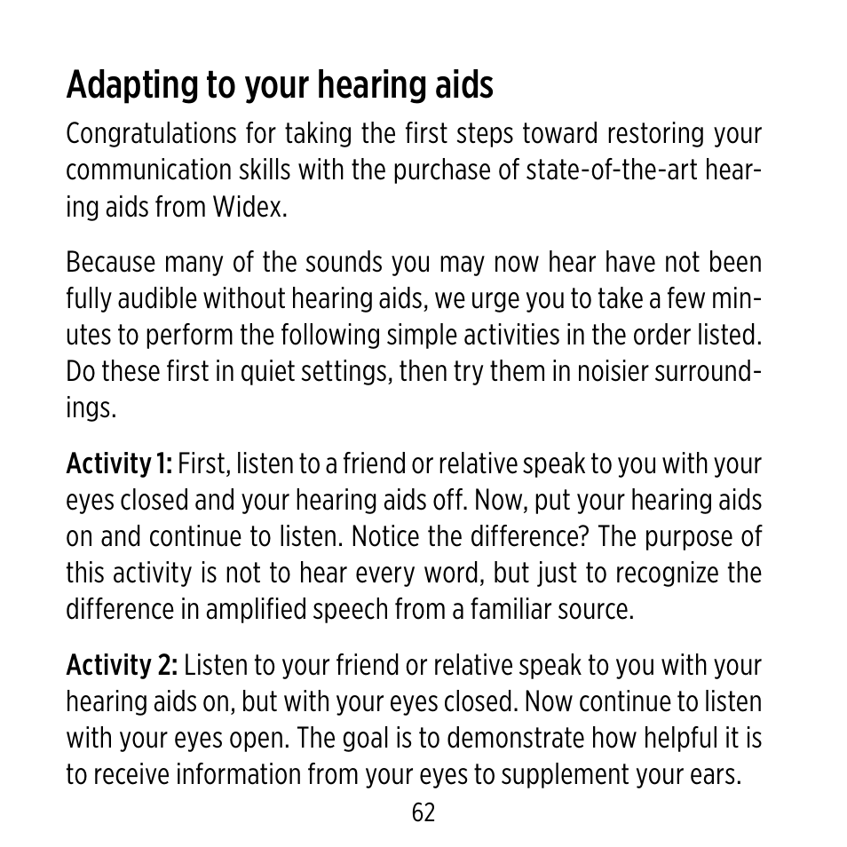 Adapting to your hearing aids | Widex D-XP User Manual | Page 62 / 80