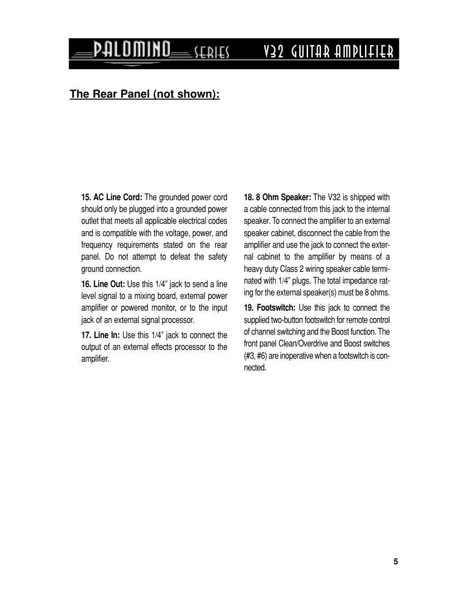 V32 guitar amplifier | Crate Amplifiers PALOMINO V32 User Manual | Page 5 / 12