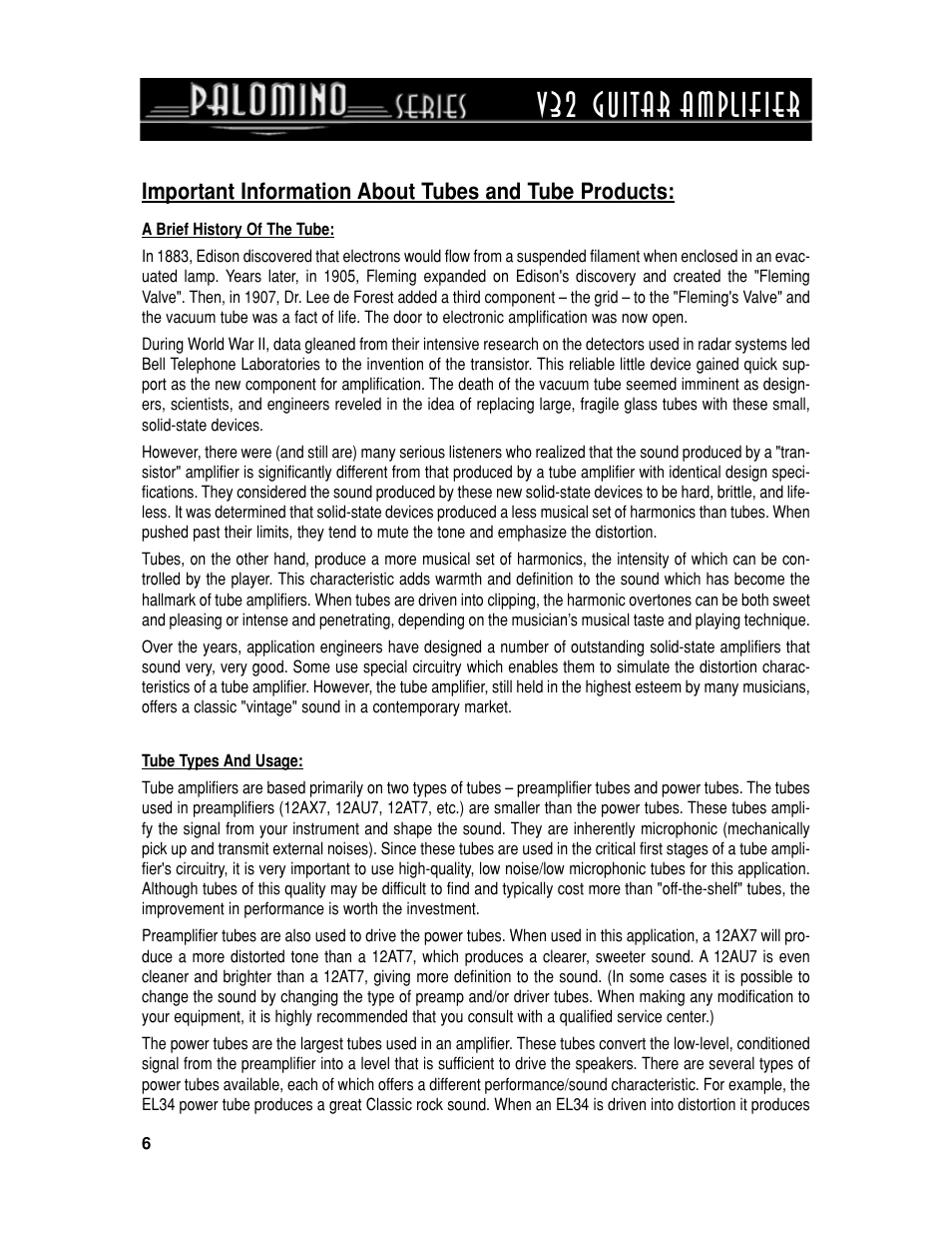 V32 guitar amplifier | Crate Amplifiers PALOMINO V32 User Manual | Page 6 / 12