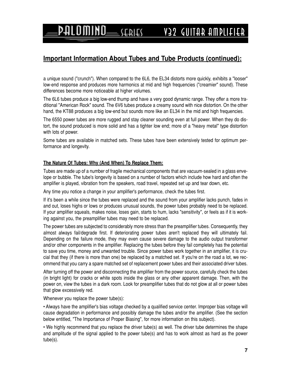 V32 guitar amplifier | Crate Amplifiers PALOMINO V32 User Manual | Page 7 / 12