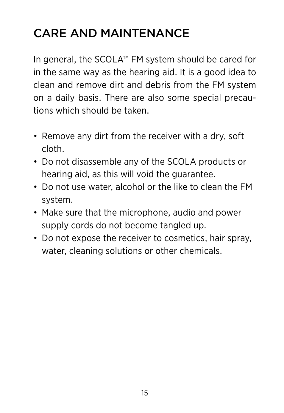 Care and maintenance | Widex SCOLA FLEX User Manual | Page 15 / 36
