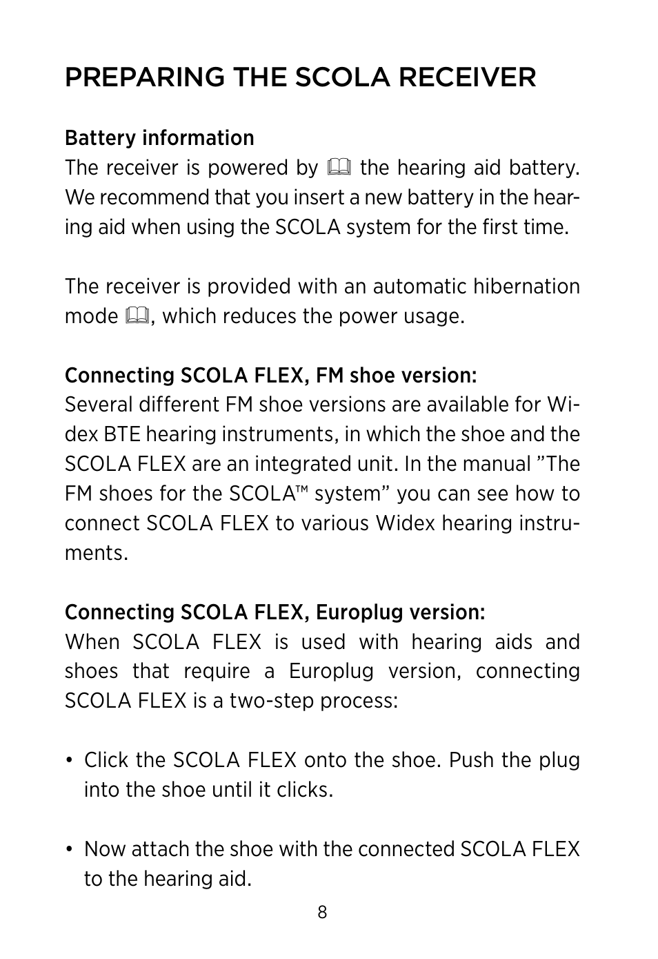 Preparing the scola receiver | Widex SCOLA FLEX User Manual | Page 8 / 36