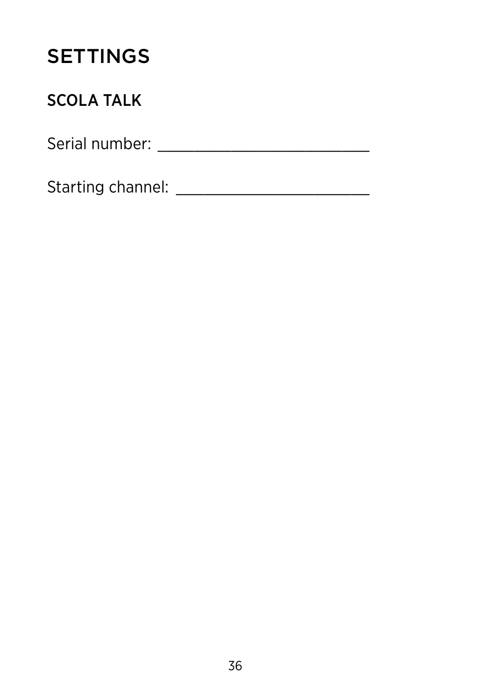 Settings | Widex SCOLA TALK User Manual | Page 36 / 40