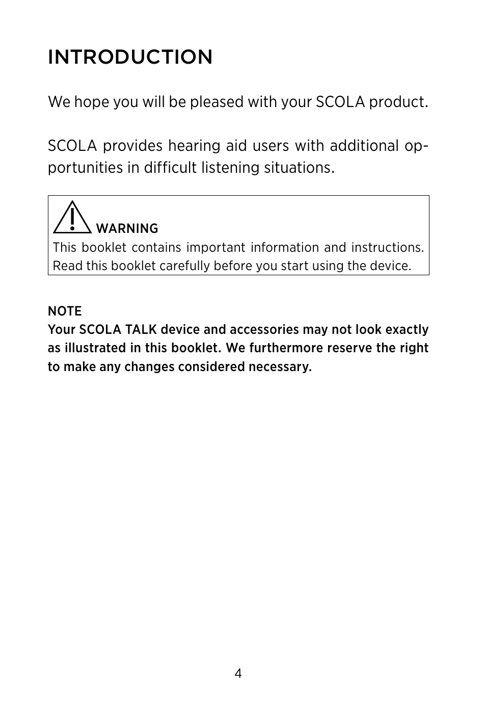 Introduction | Widex SCOLA TALK User Manual | Page 4 / 40