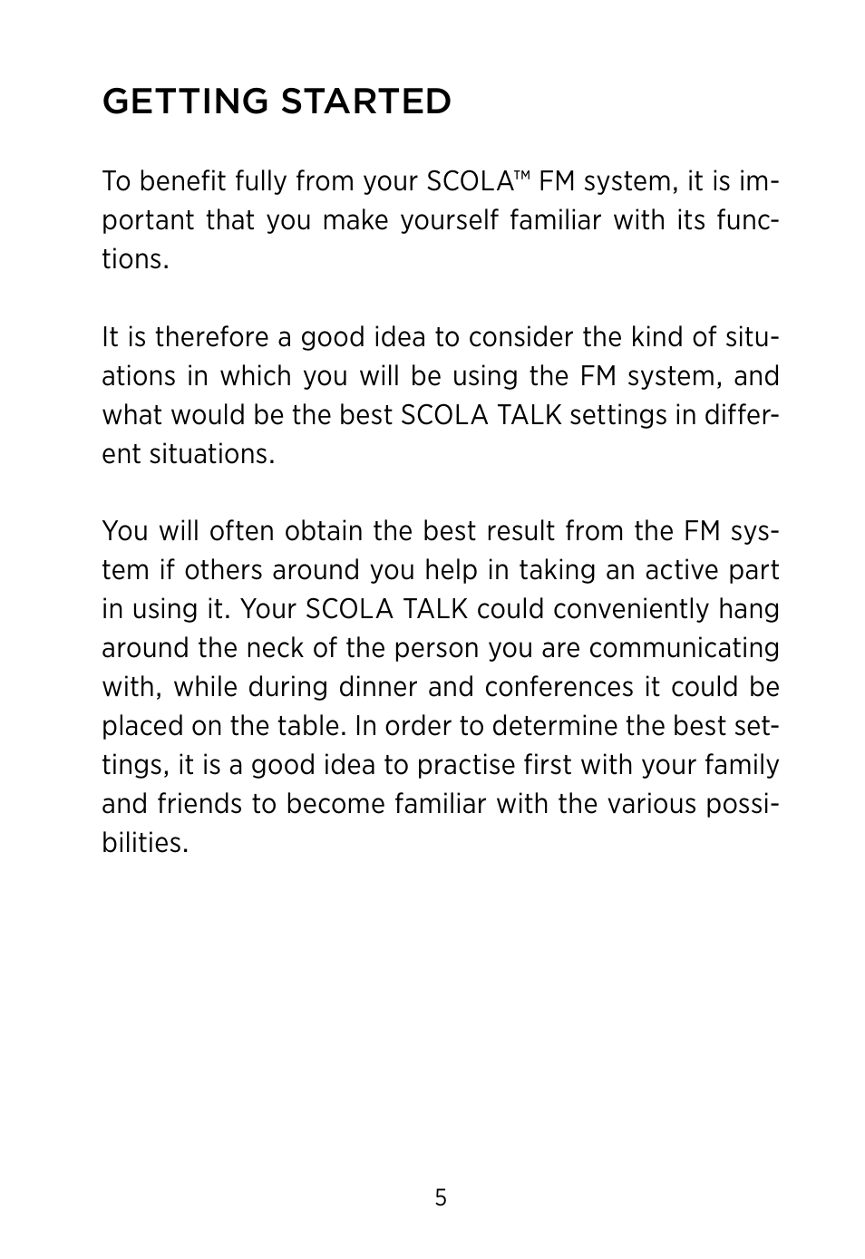 Getting started | Widex SCOLA TALK User Manual | Page 5 / 40