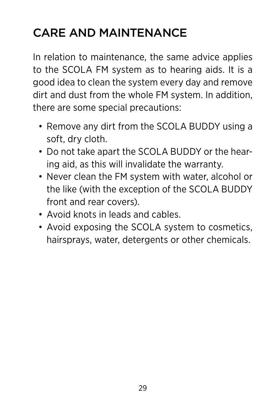 Care and maintenance | Widex SCOLA Buddy User Manual | Page 29 / 48