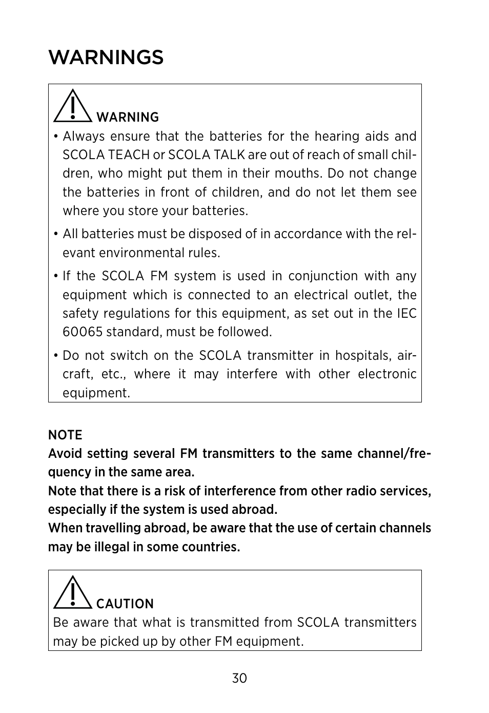 Warnings | Widex SCOLA Buddy User Manual | Page 30 / 48