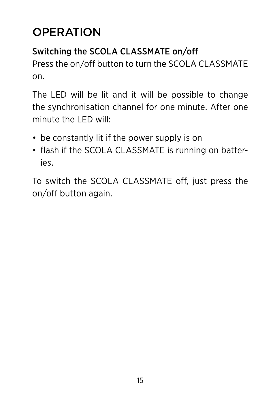 Operation | Widex SCOLA Classmate User Manual | Page 15 / 32