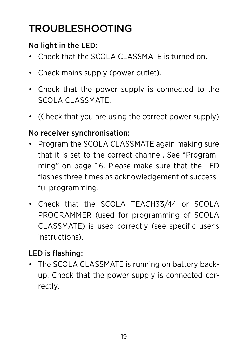 Troubleshooting | Widex SCOLA Classmate User Manual | Page 19 / 32