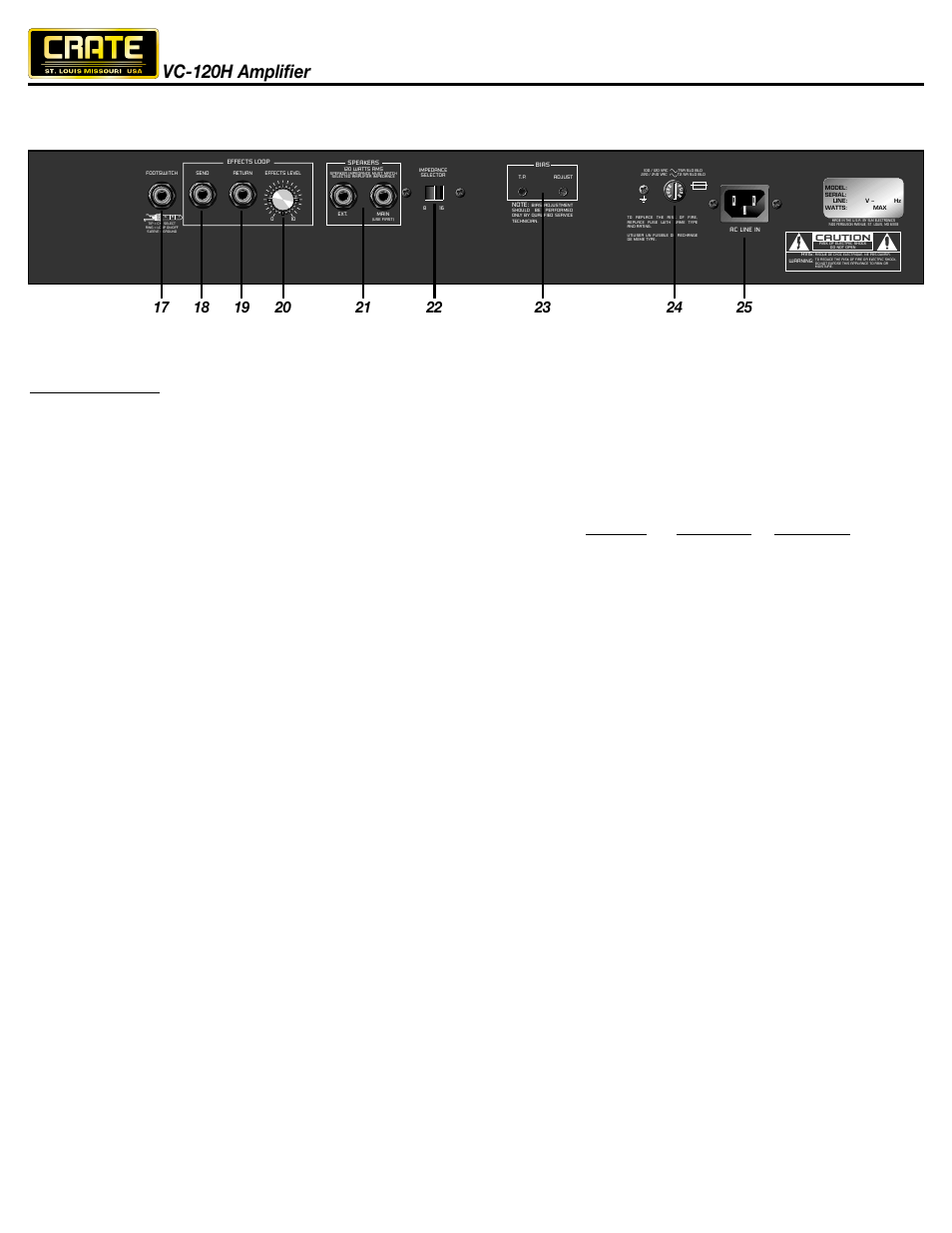 Vc-120h amplifier, The rear panel | Crate Amplifiers VC-120H User Manual | Page 5 / 8