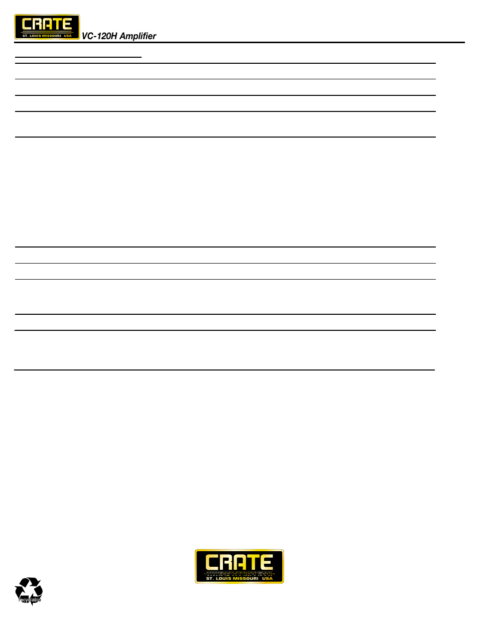 Crate Amplifiers VC-120H User Manual | Page 8 / 8