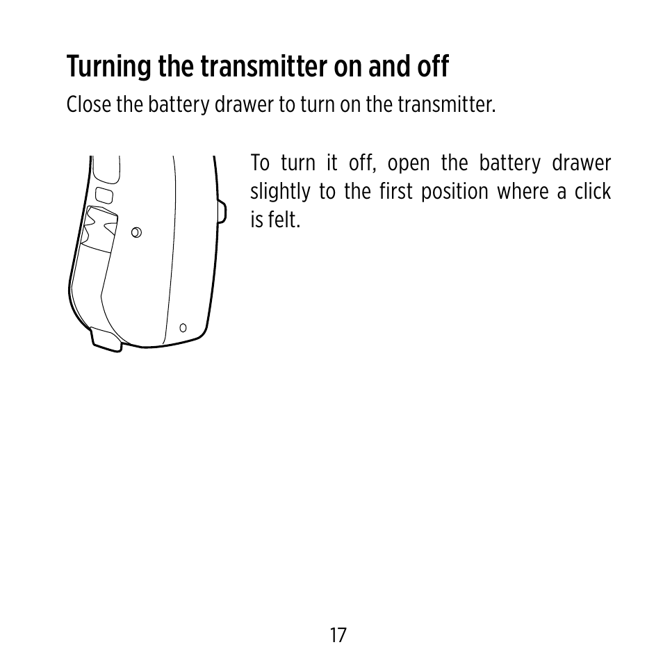 Turning the transmitter on and off | Widex CROS-FS User Manual | Page 17 / 48