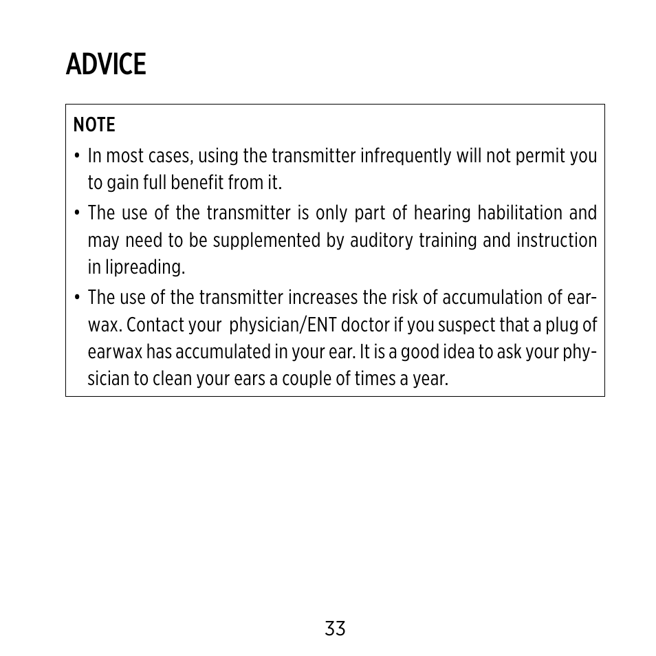 Advice | Widex CROS-FS User Manual | Page 33 / 48