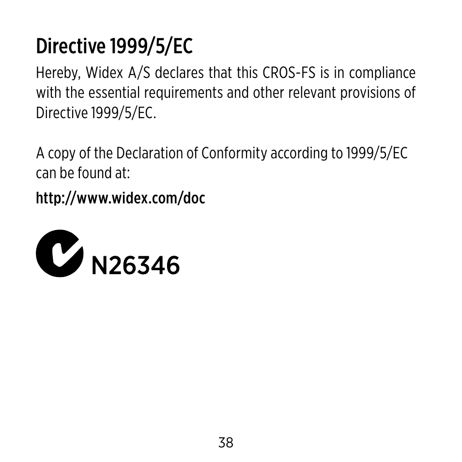 Widex CROS-FS User Manual | Page 38 / 48