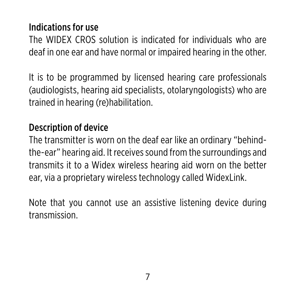Widex CROS-FS User Manual | Page 7 / 48