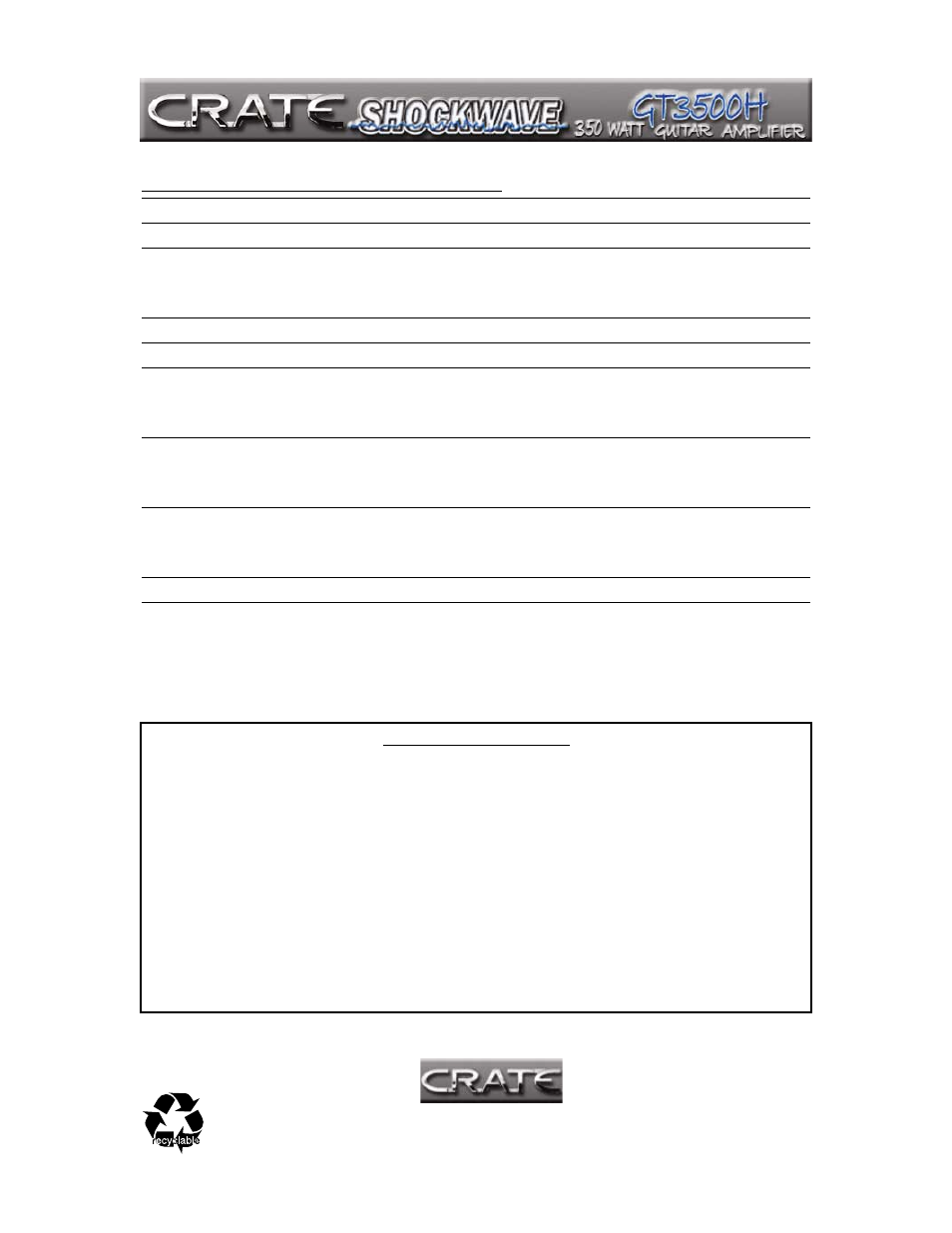 Crate Amplifiers SHOCKWAVE GT3500H User Manual | Page 8 / 8