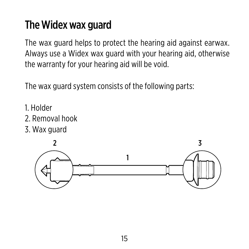 The widex wax guard | Widex Ear-sets for BTE User Manual | Page 15 / 84