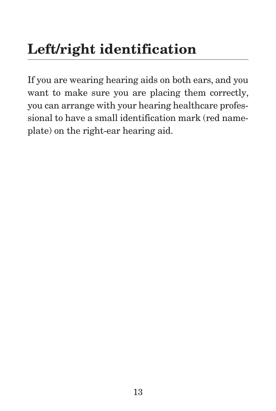 Left/right identification | Widex P38 User Manual | Page 13 / 32