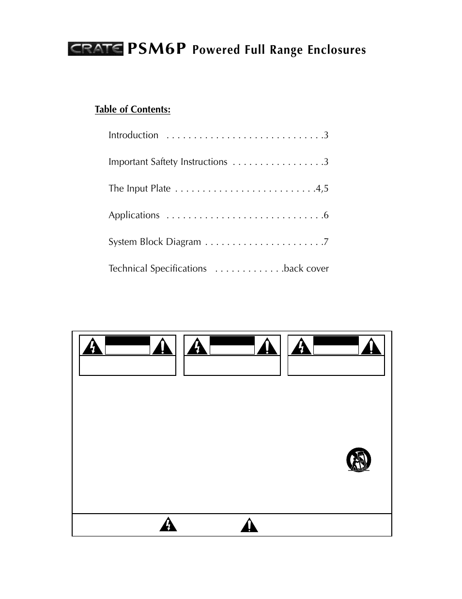 Psm6p, Powered full range enclosures | Crate Amplifiers PSM6P User Manual | Page 2 / 20