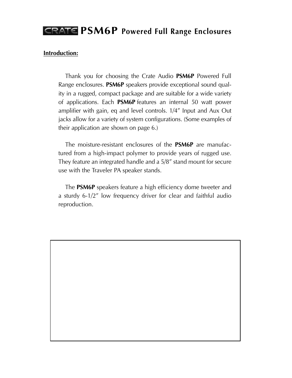 Psm6p, Powered full range enclosures | Crate Amplifiers PSM6P User Manual | Page 3 / 20