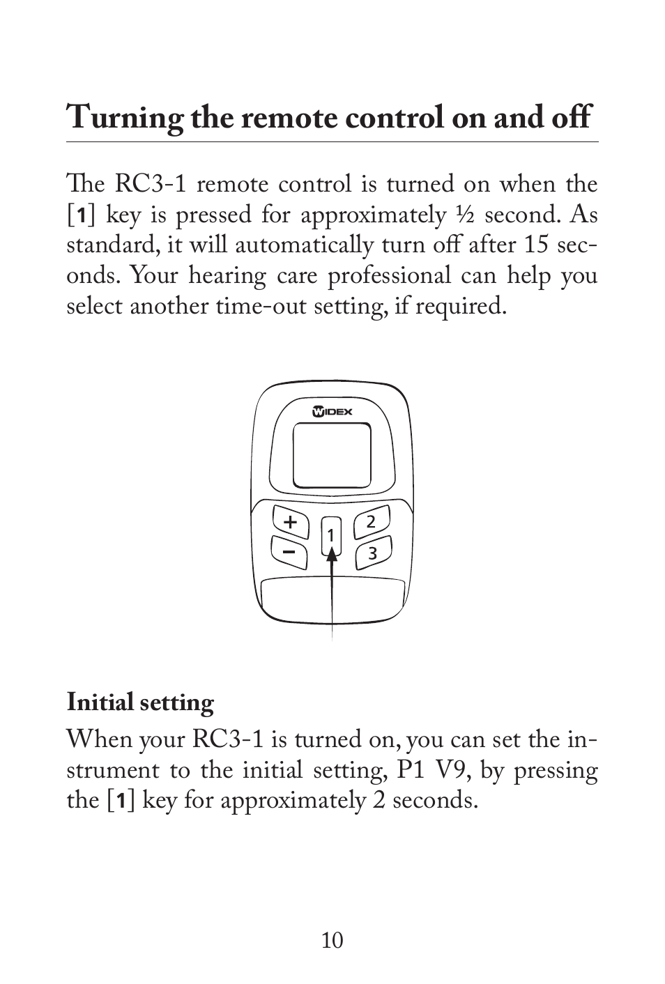 Turning the remote control on and off | Widex RC3-1 User Manual | Page 10 / 32