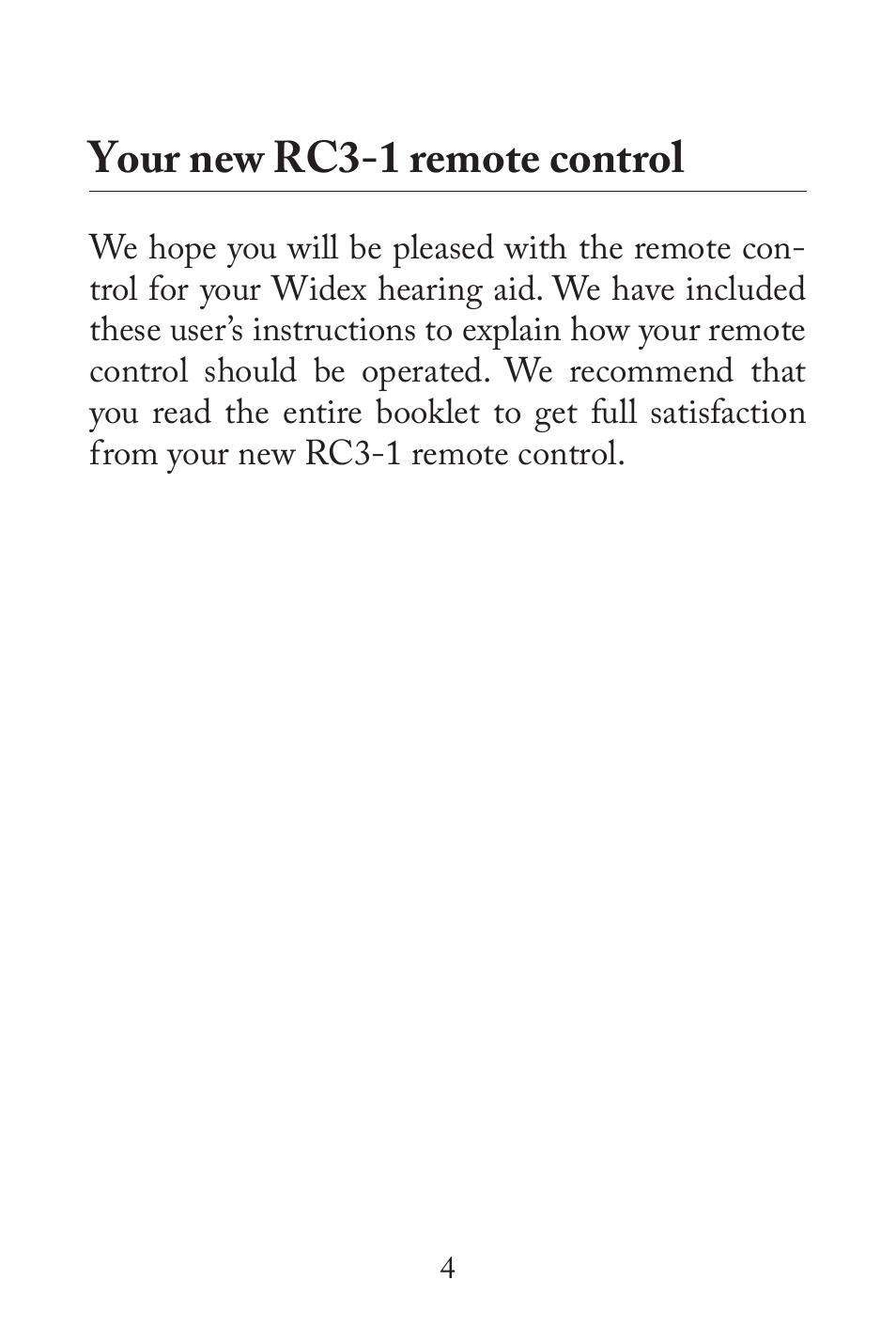Your new rc3-1 remote control | Widex RC3-1 User Manual | Page 4 / 32