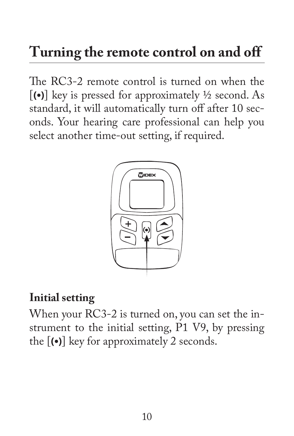 Turning the remote control on and off | Widex RC3-2 User Manual | Page 10 / 44