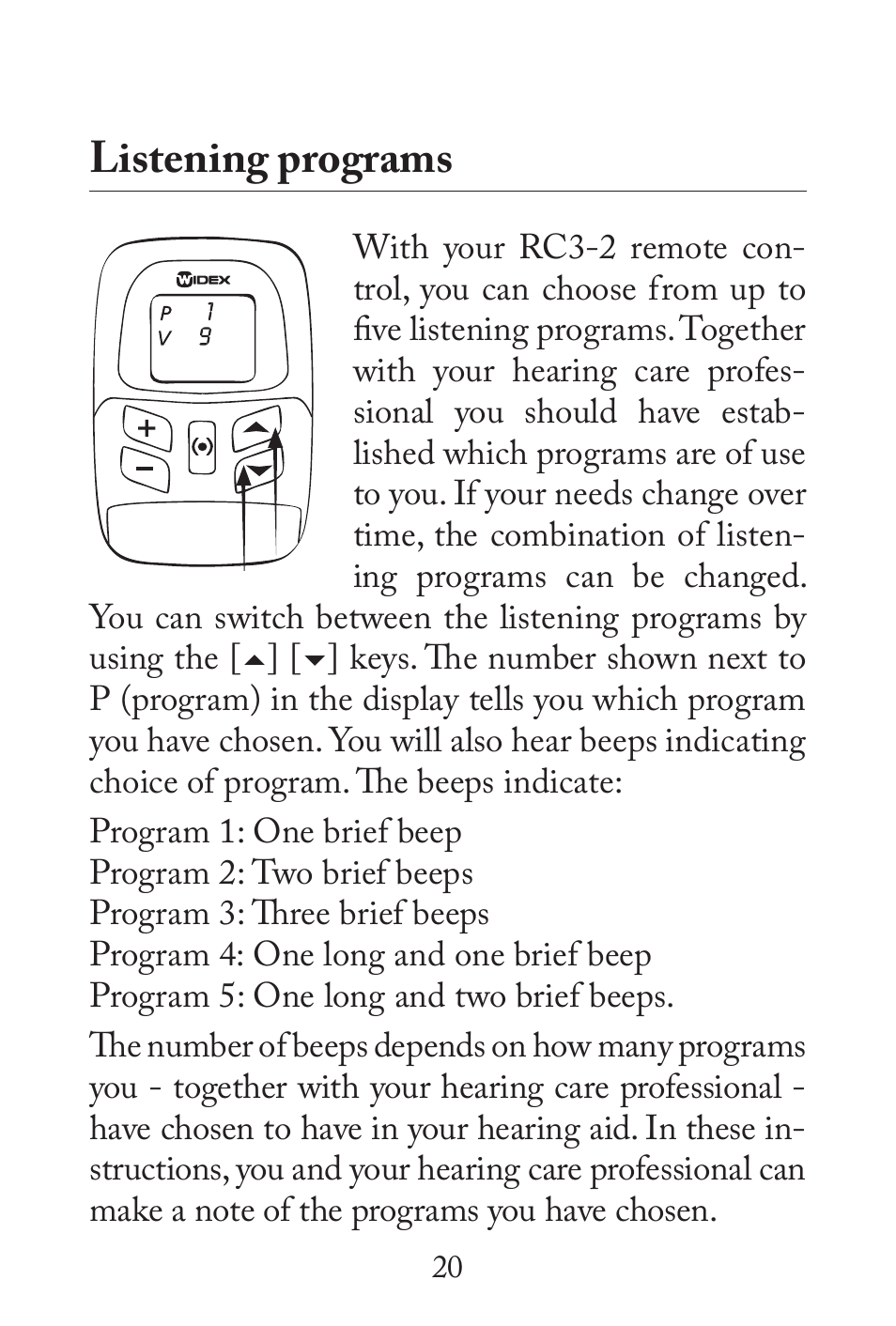 Listening programs | Widex RC3-2 User Manual | Page 20 / 44