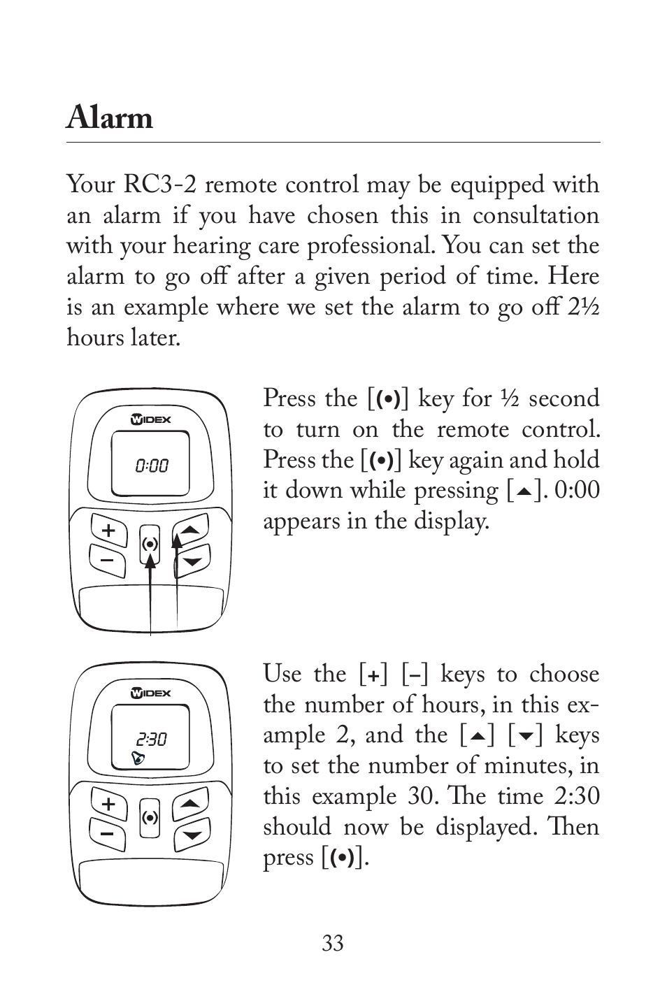 Alarm | Widex RC3-2 User Manual | Page 33 / 44