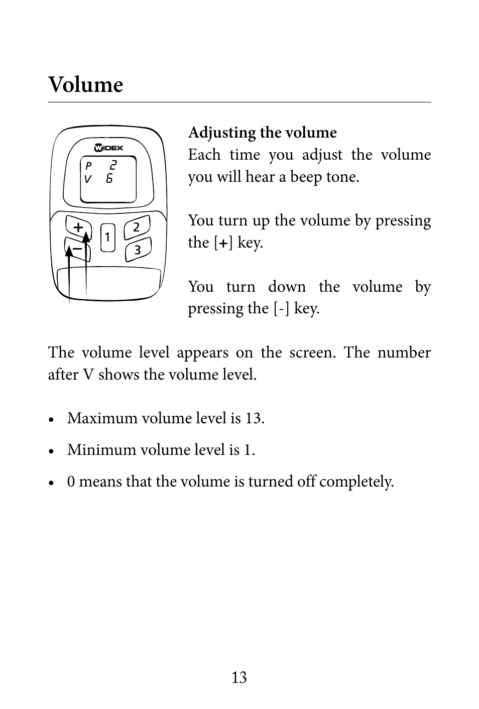 Volume | Widex RC4-1 User Manual | Page 13 / 36