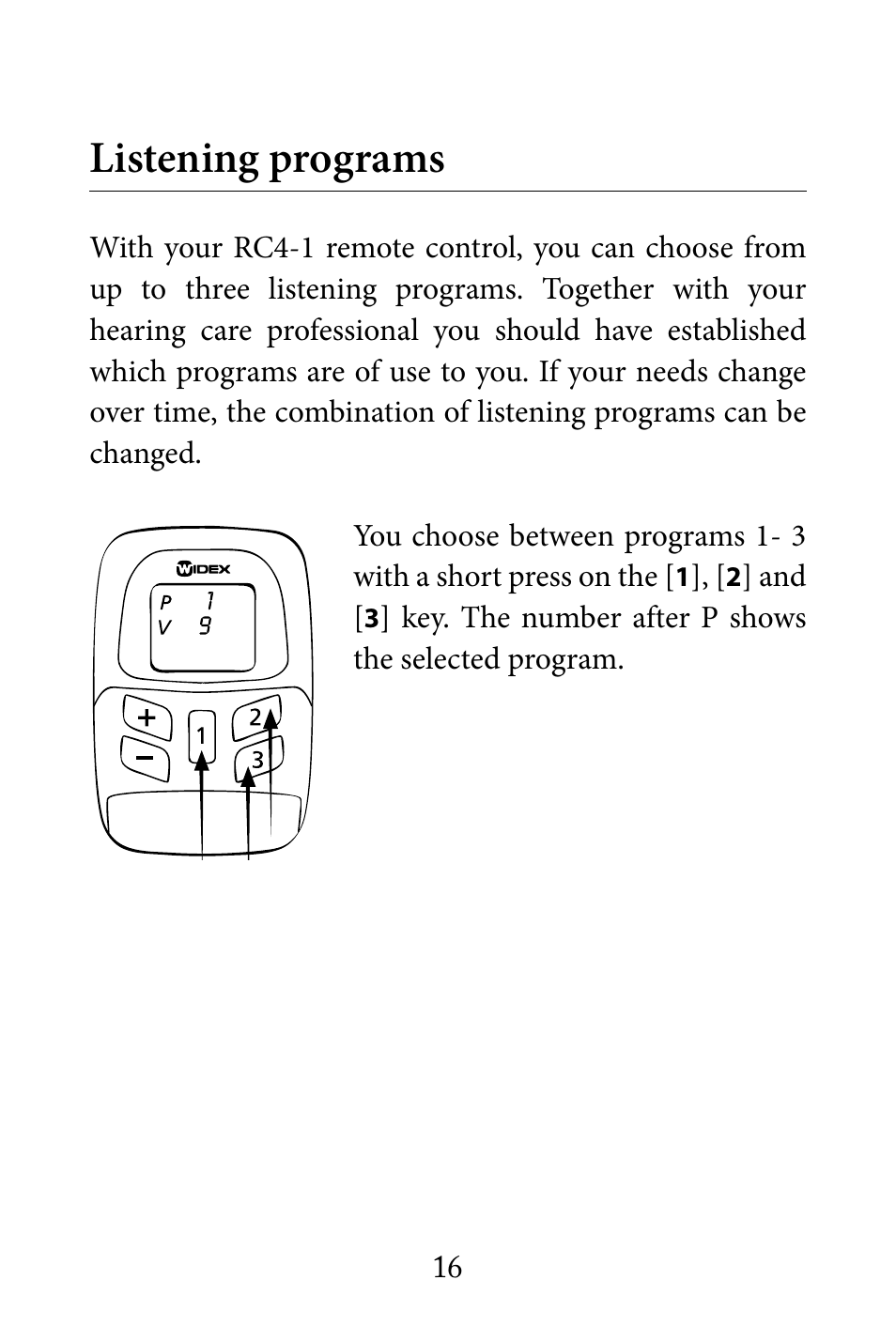 Listening programs | Widex RC4-1 User Manual | Page 16 / 36