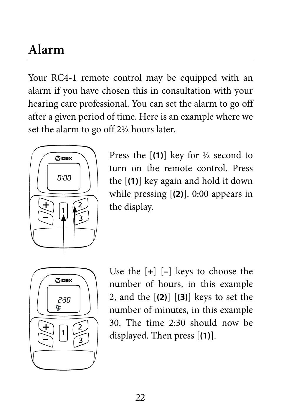 Alarm | Widex RC4-1 User Manual | Page 22 / 36