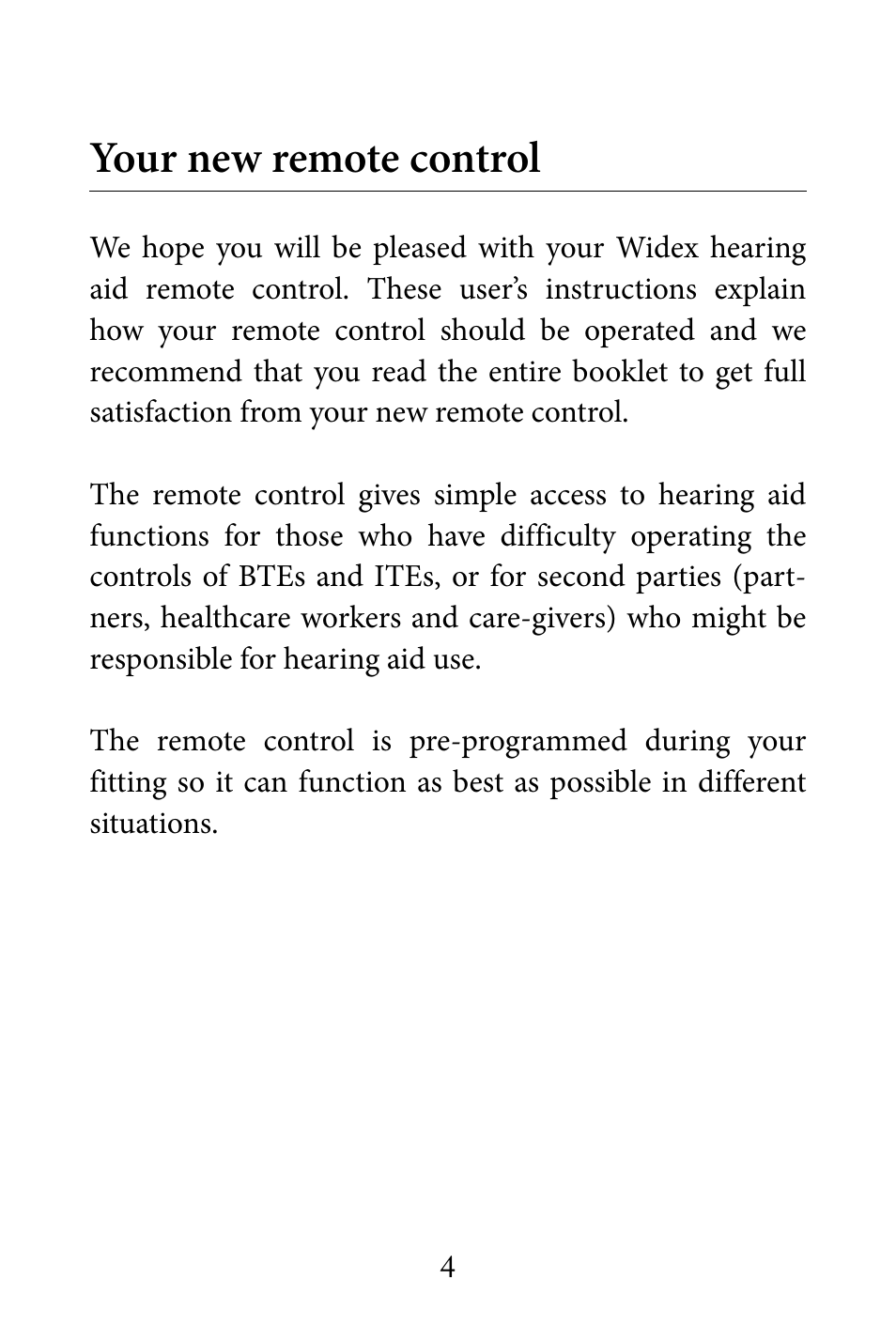 Your new remote control | Widex RC4-1 User Manual | Page 4 / 36