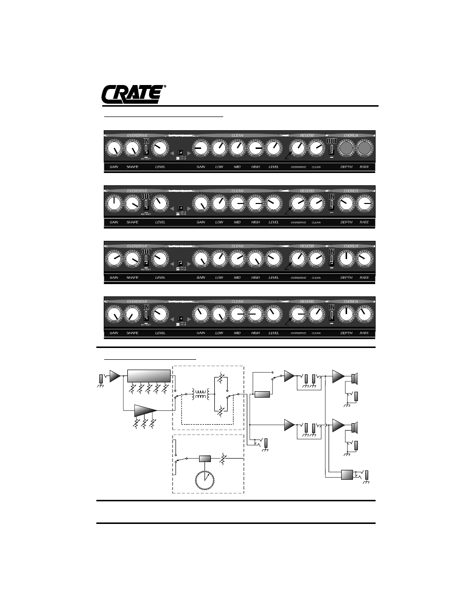Gx-40c+/40d amplifier, Out in, System block diagram: suggested starting settings | Crate Amplifiers GX-40D User Manual | Page 5 / 6