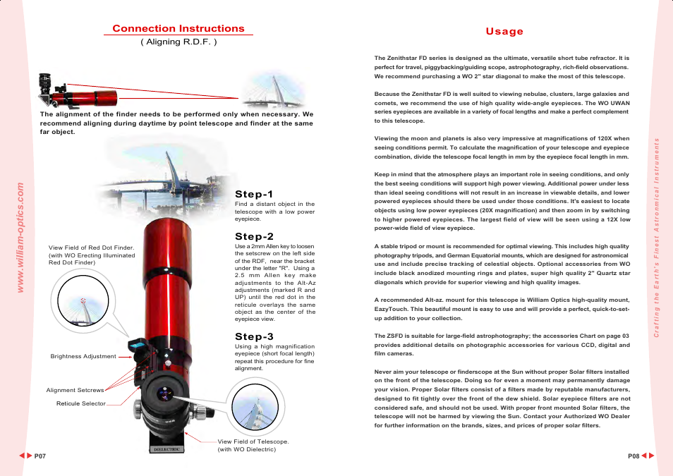 Connection instructions, Step-2, Step-3 | Step-1, Usage | William Optics Zenithtar 80 FD User Manual | Page 6 / 12