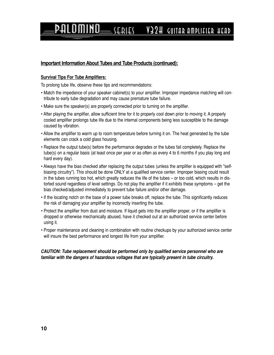 V32h, Guitar amplifier head | Crate Amplifiers PALOMINO V32H User Manual | Page 10 / 12