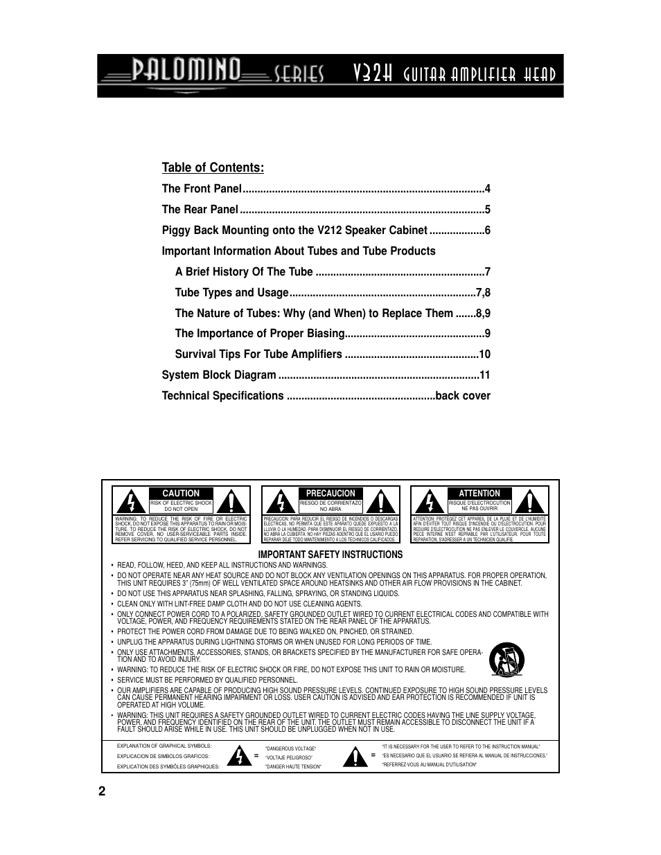 Crate Amplifiers PALOMINO V32H User Manual | Page 2 / 12