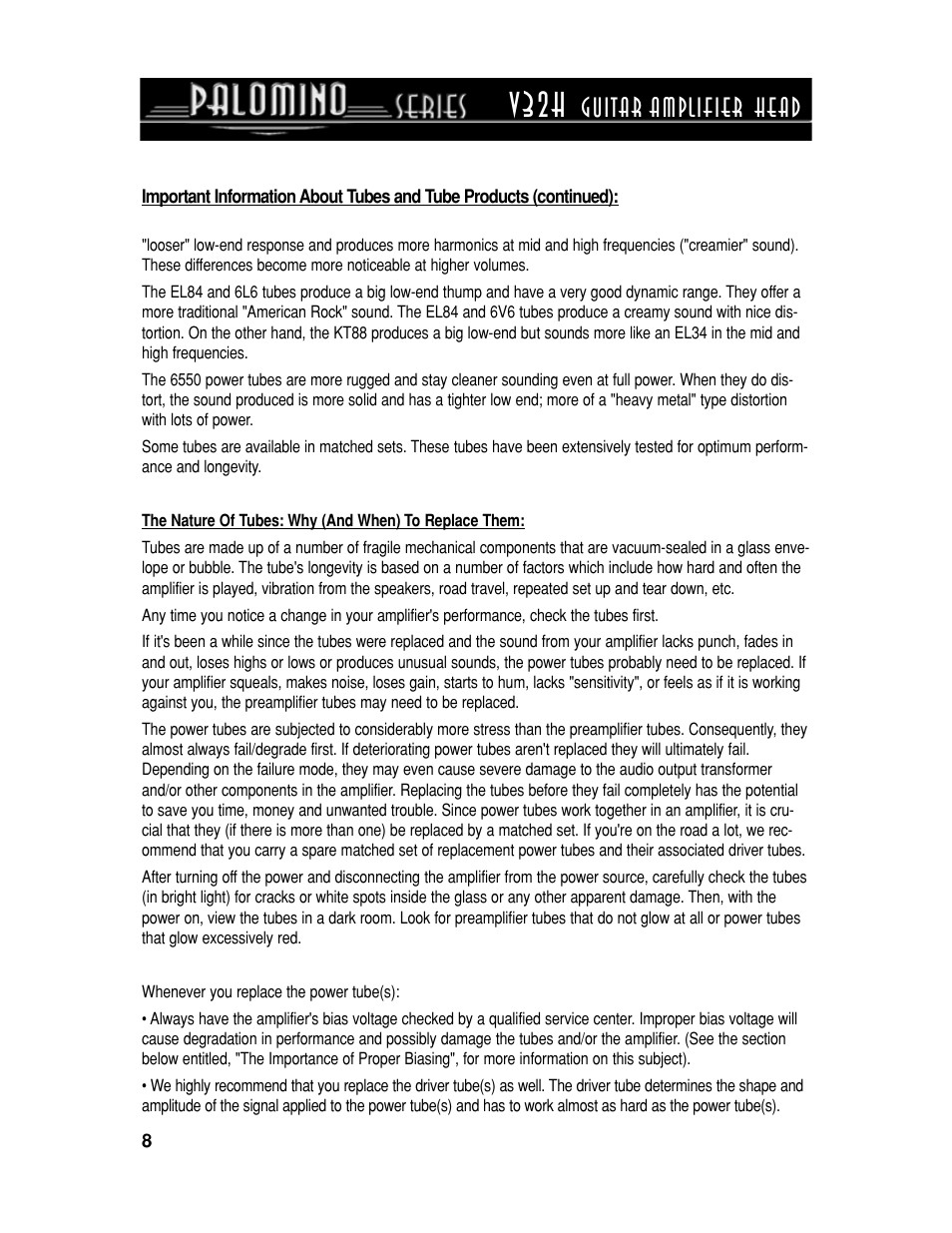 V32h, Guitar amplifier head | Crate Amplifiers PALOMINO V32H User Manual | Page 8 / 12