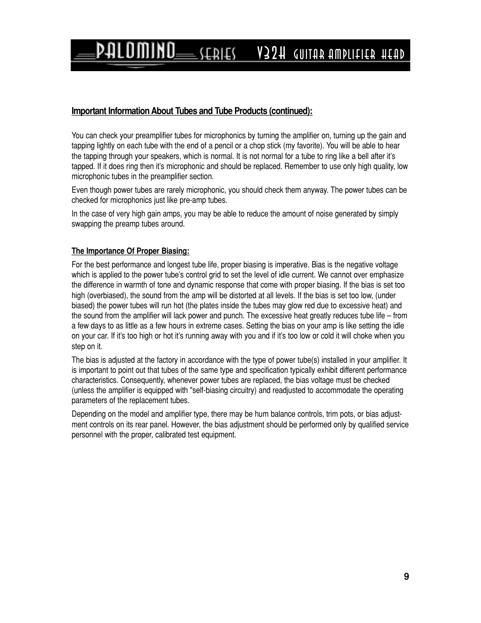 V32h, Guitar amplifier head | Crate Amplifiers PALOMINO V32H User Manual | Page 9 / 12
