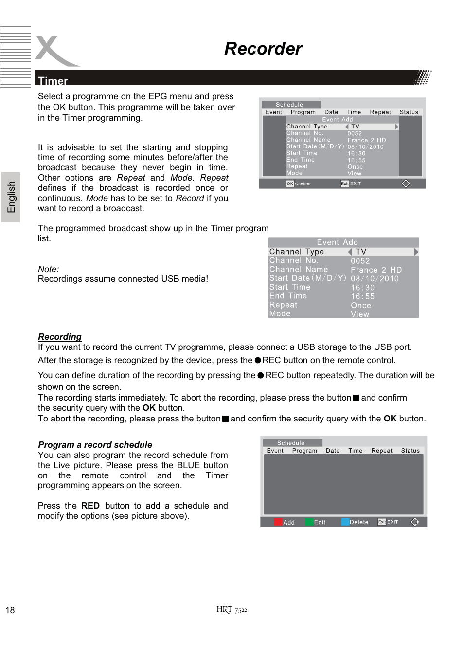 Recorder | Xoro HRT 7522 SET Bedienungsanleitung User Manual | Page 52 / 104