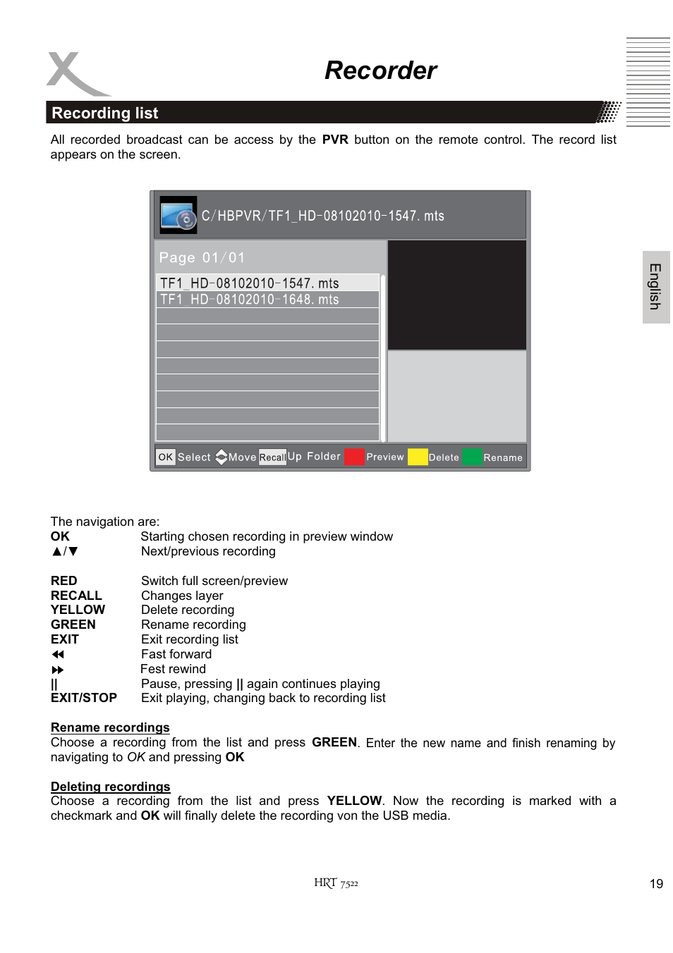 Recorder | Xoro HRT 7522 SET Bedienungsanleitung User Manual | Page 53 / 104