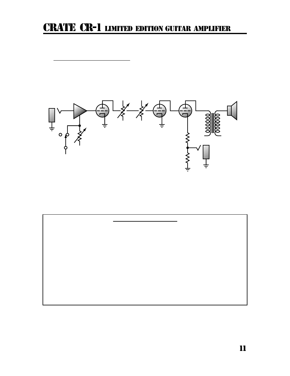 Crate cr-1, 111 1 system block diagram, Limited edition guitar amplifier | Crate Amplifiers CR-1 User Manual | Page 11 / 12