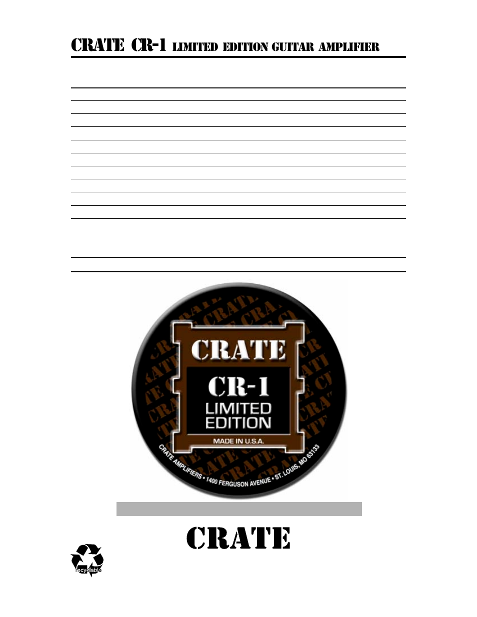 Crate cr-1 | Crate Amplifiers CR-1 User Manual | Page 12 / 12