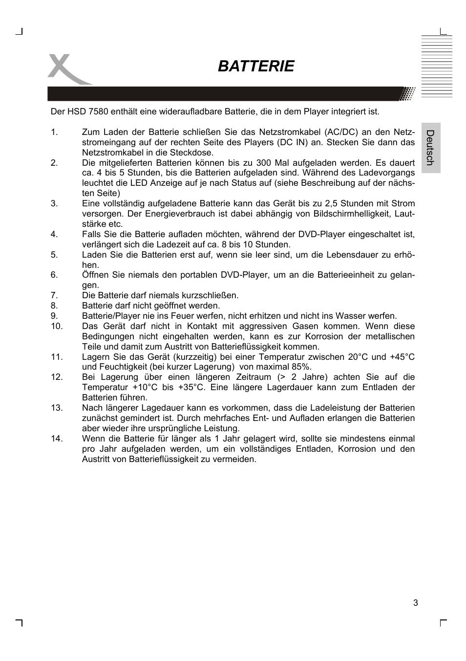 Batterie | Xoro HSD 7580 Ergänzung zu Bedienungsanleitung User Manual | Page 3 / 6